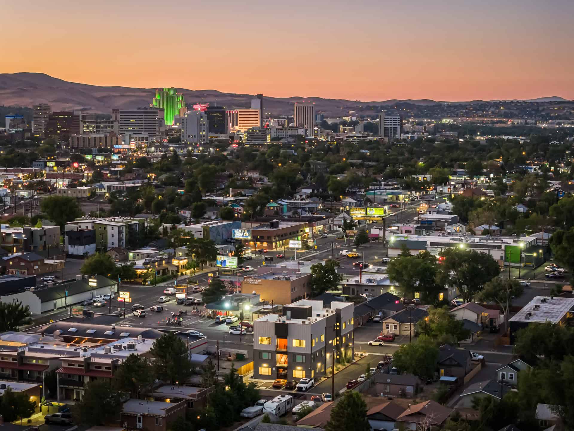 Sunset skyline at 320 Grand Canyon Mews Apartment for Rent in Reno